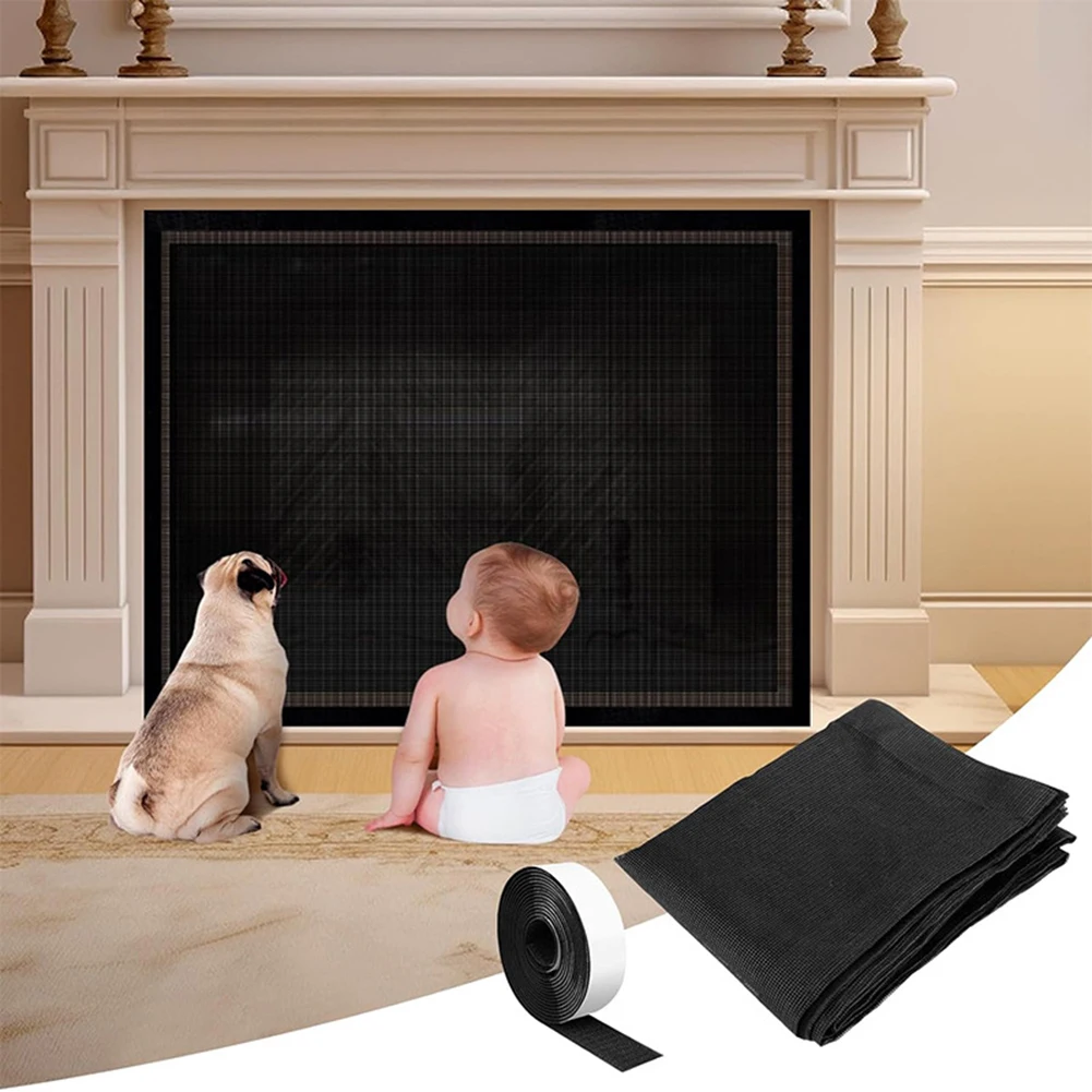 

Fireplaces Screen Mesh Cover With Tape Prevent Pet Kids Near Unused Fireplaces Protective Cover For Wood Fireplaces PVC