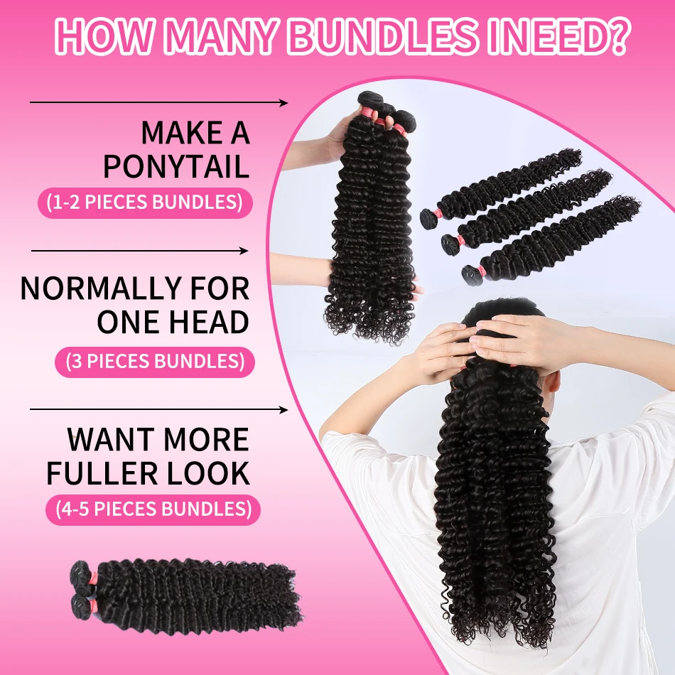 Deep Wave Bundles 1/3/4 Bundles Virgin Deep Curly Human Hair Extensions Natural Hair Water Wave 22 24 26 Inch For Women