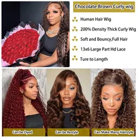 30 pouces chocolat brun vague profonde dentelle avant perruques cheveux humains bouclés 200 densité 13x6 HD dentelle frontale perruque perruque de cheveux humains pour les femmes 4