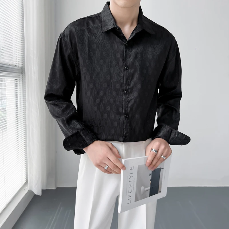 

2023 Men's Fashion Trend Loose Long-sleeved Printing Shirts Lapel Collar High-quality White/Black/Blue Color Casual Shirts