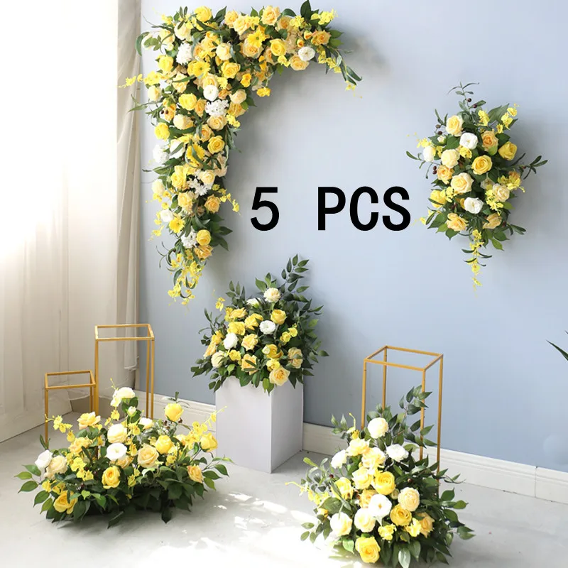 Luxurious yellow wedding flower set artificial flower arrangement table