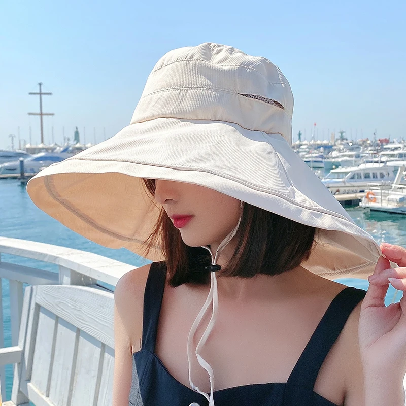 Wide Brim UPF 50+ Sun Hat Women Anti-UV Protection Hiking Fisherman Cap  Fold Summer Solid Beach Bucekt Hat 2022 - AliExpress