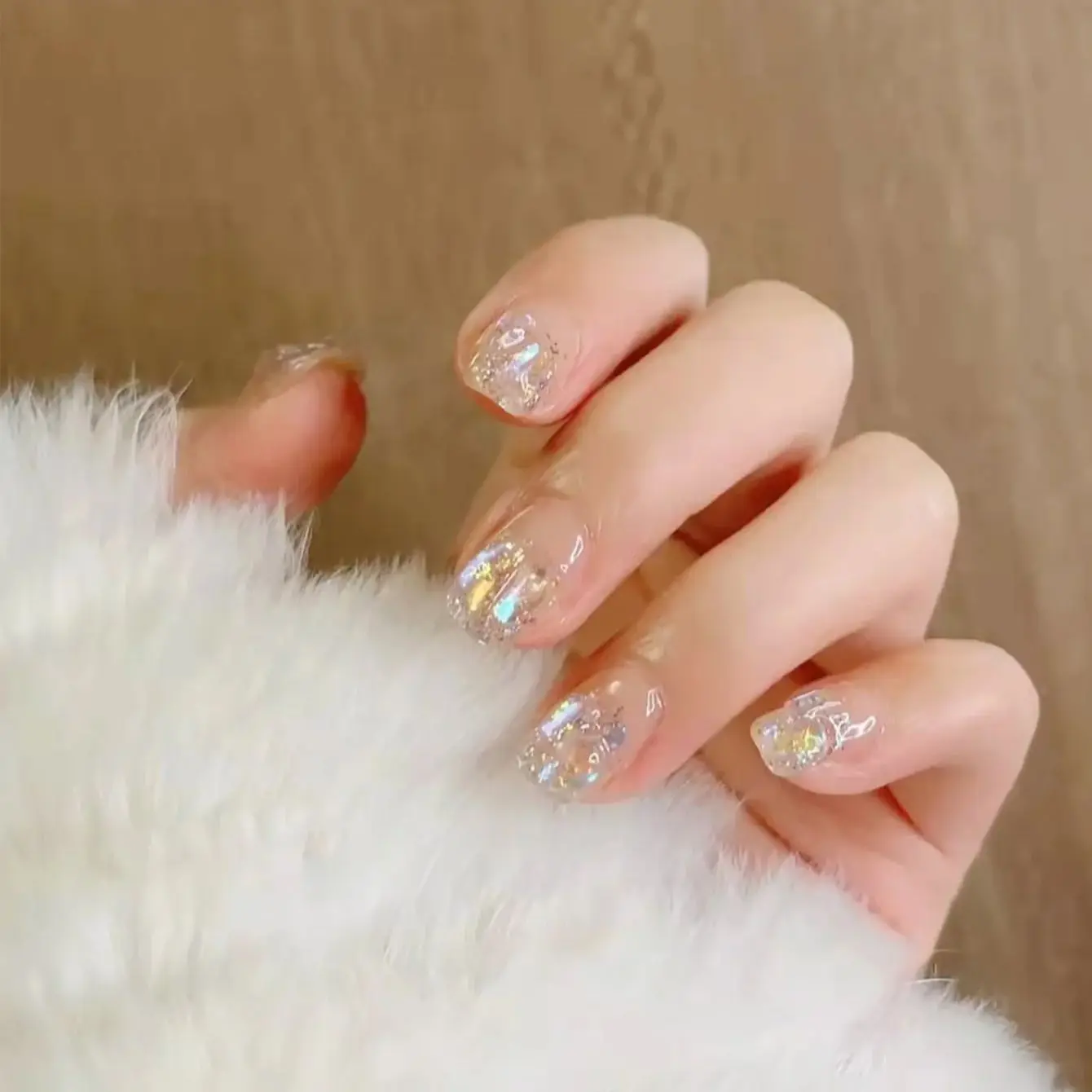 24pcs Glossy Short Ballet Nails Press On Nails For Women