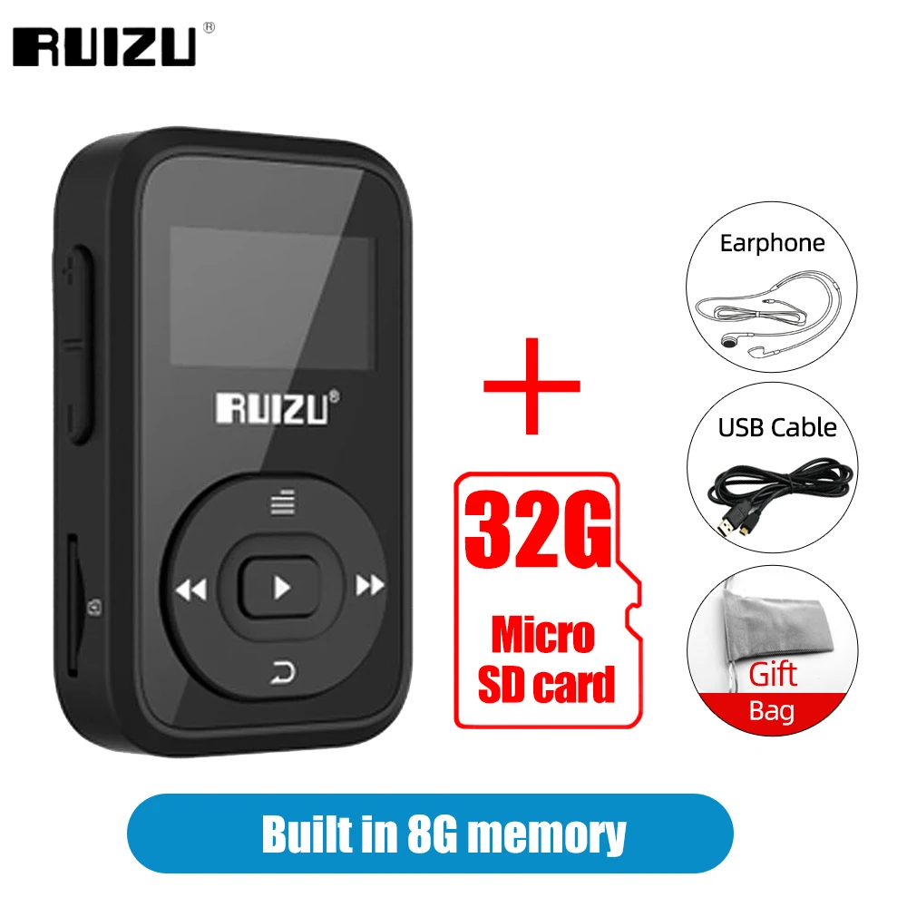 Lecteurs MP3 MP4 RUIZU X26 Sport Lecteur De Musique MP3 Bluetooth  Enregistreur Radio FM Supprot Carte SD Clip Lecteur MP3 Bluetooth 8 Go  Ruizx02 Ruizux06 230404 Du 23,76 €