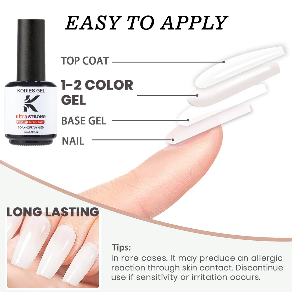 KODIES GEL Formula Keratin Base Coat Gel Nail Polish Ultra Strong Base Primer 15ml Vernis Semi Permanent UV Gel Foundation