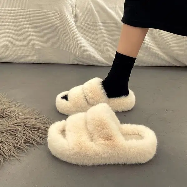 

Шлепанцы женские на среднем каблуке, Повседневная зимняя обувь, сланцы, цвет черный, бежевые, 2023 Plus