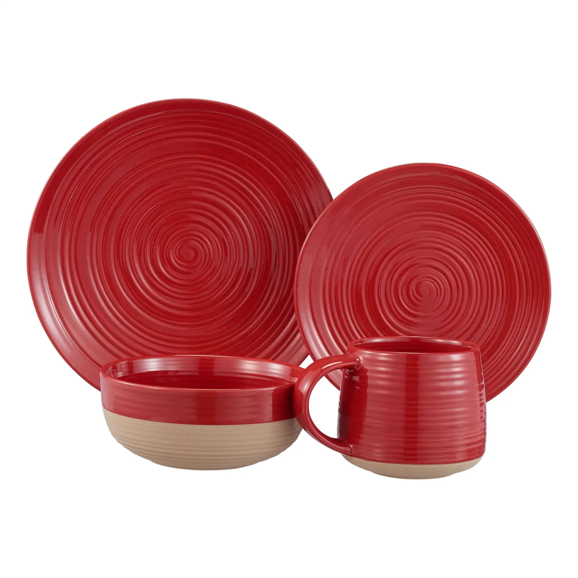 

Artisanal Clay Stoneware 16-Piece Dining Set, Red