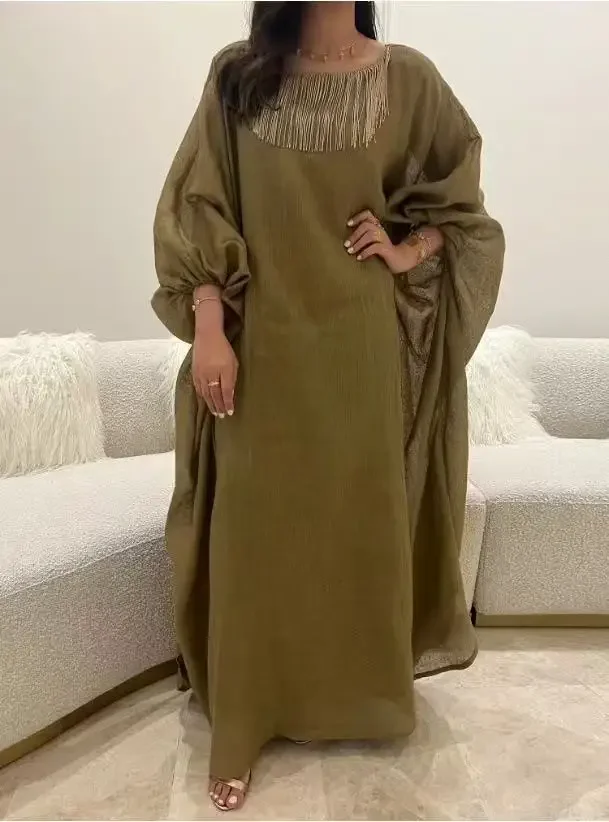 أزياء فضفاضة اللباس الأنيق س الرقبة شرابة فضفاضة ا...