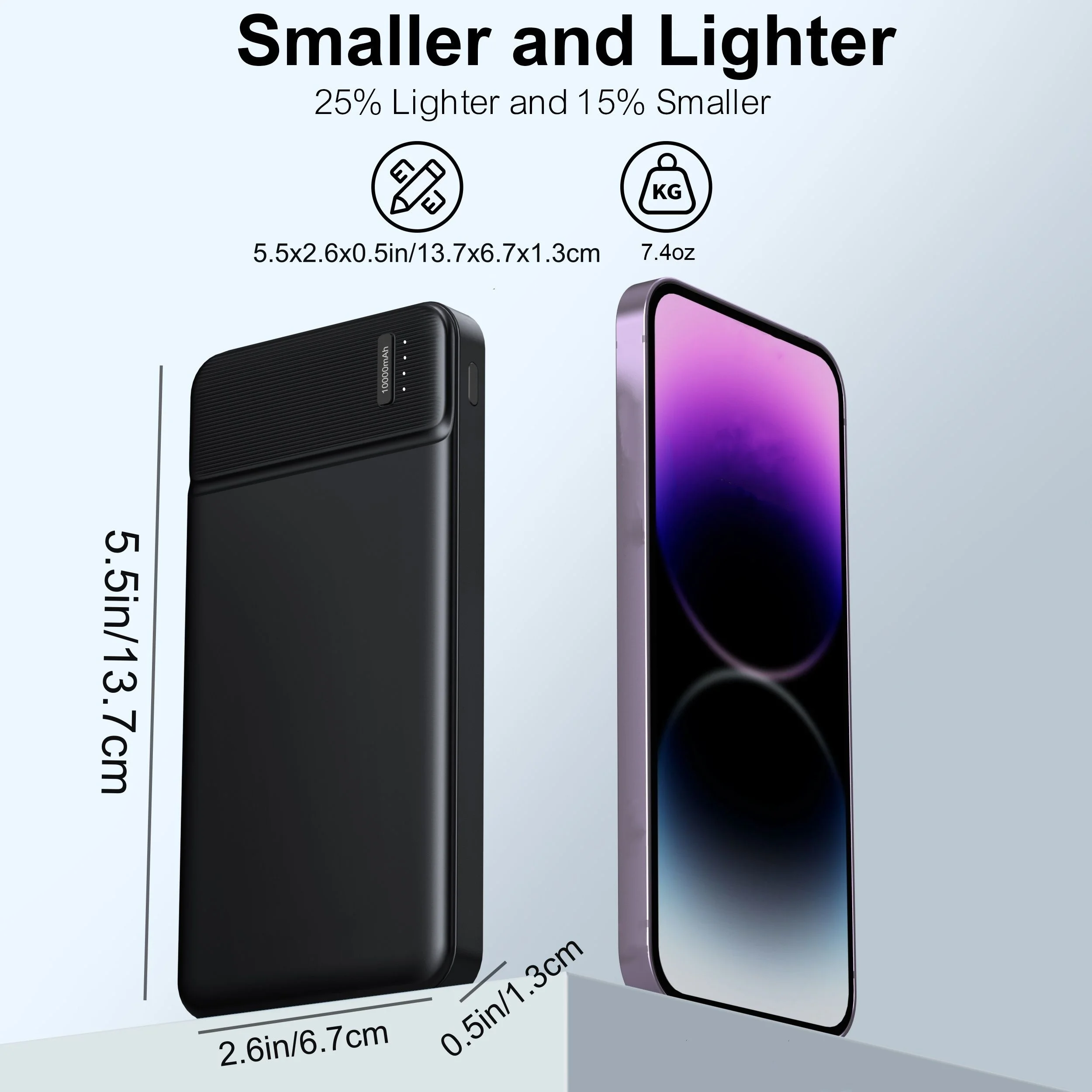 Portable Charger Power Bank 10000mAh, PD 22.5W Battery Pack, Slim Design, 3 Outputs, 2 Input. 3