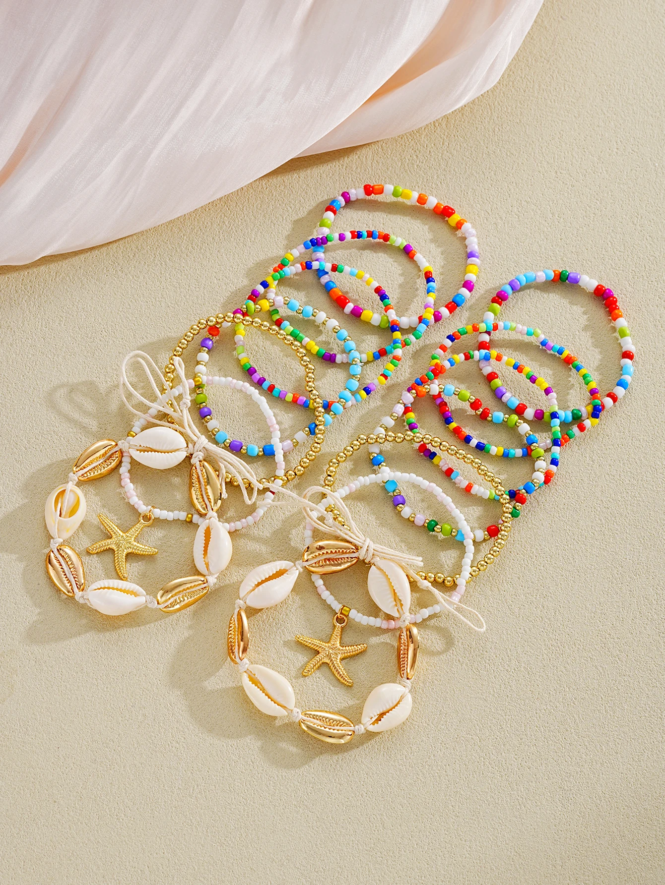 14pcs Set Bohemian Beaded Anklets for Women Summer Beach Starfish Shells Charm Ankle Chain Casual Vacation Parties Jewelry Gifts