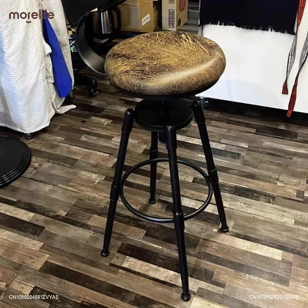 Home Iron Retro Kitchen Bar Stools Bar Chair Backrest Counter Stools Rotating Adjust Seating Height 70-90cm Stool Silla De