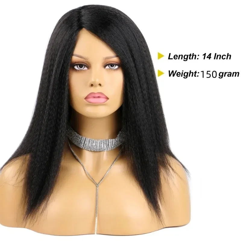 Natural Soft Hair Wigs for African Women Synthetic Afro Kinky Straight Wigs Braided Fluffy Short Yaki Hair Wig 2TT0301