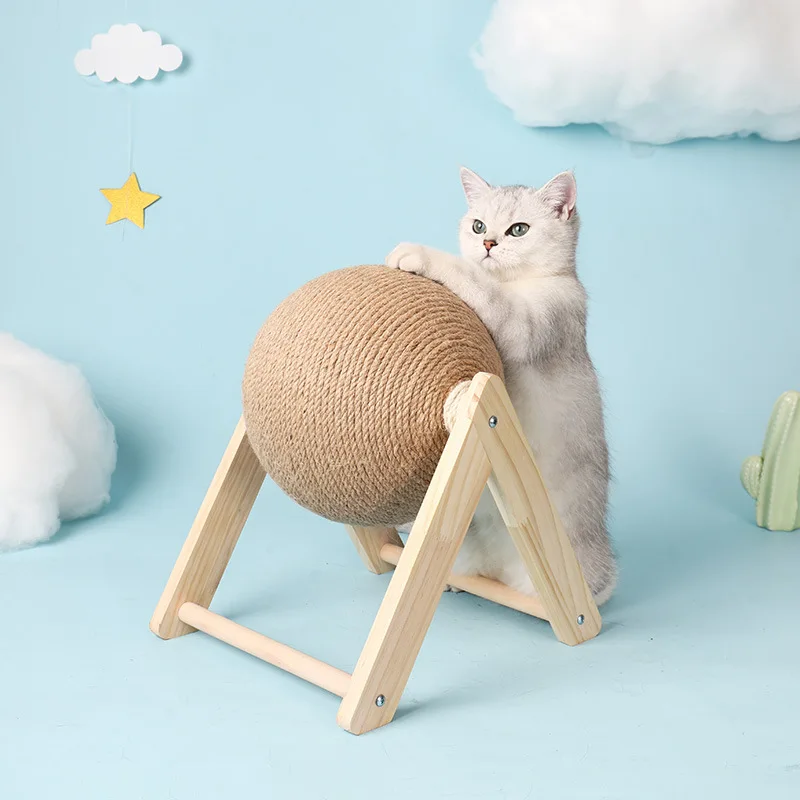 

Wooden Cat Scratcher Toy Pet Grasping Ball Grinding Claw Hand Wrapped Sisal Hemp Rope Cat Climbing Frame Durable Scratching