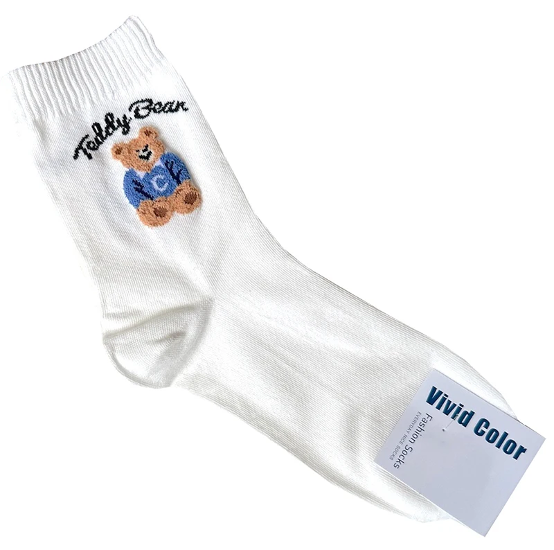Elegant Lady Bear Cartoon Women's Cute Cotton Socks - Harajuku Style Novelty Breathable Christmas Gift