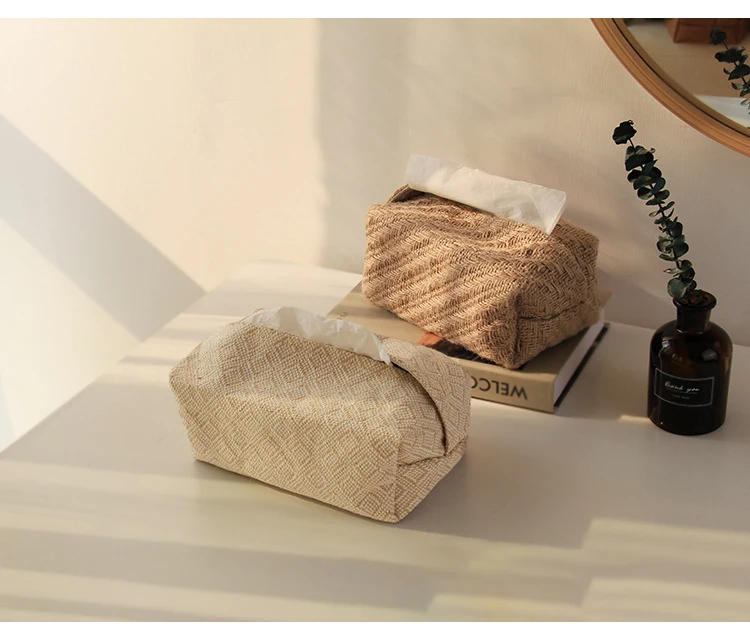 Description Picture 3 of itemJapanese-Style Jute Tissue Case Napkin Holder for Living Room Table Tissue Boxes Container Home Car Papers Dispenser Holder