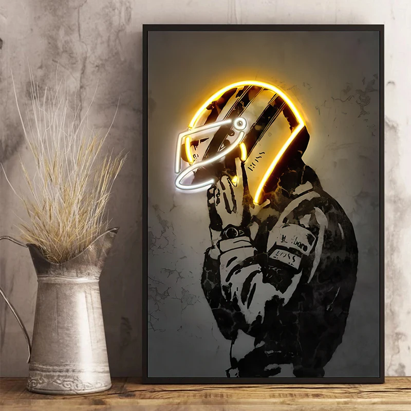 Ayrton Senna Neon Racing Suit Stampa Poster Modern Graffiti F1 Wall Art Canvas Painting Retro Picture For Living Room Decoration