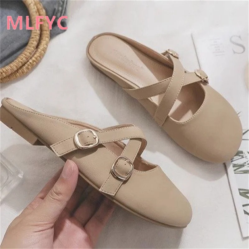Baotou Half Slippers for Female Outwear 2023 New Summer Retro Art Leisure Lazy Slippers women flat shoes mujer loafers