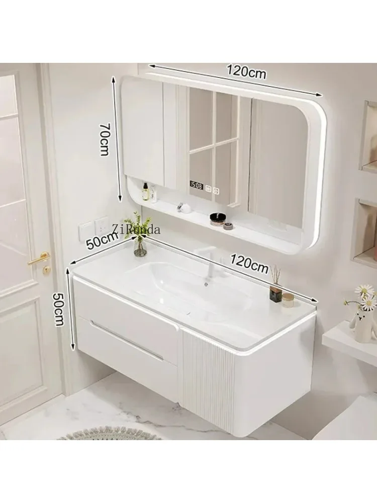 Simple Smart Bathroom Cabinet Ceramic Integrated Basin Makeup Storage Bathroom Mirror Cabinet Fashion Home