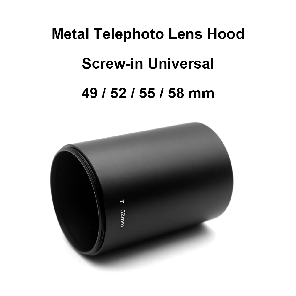 Screw in Tele Lens Hood 49 52 55 58mm Metal Length 78mm Telephoto Lens