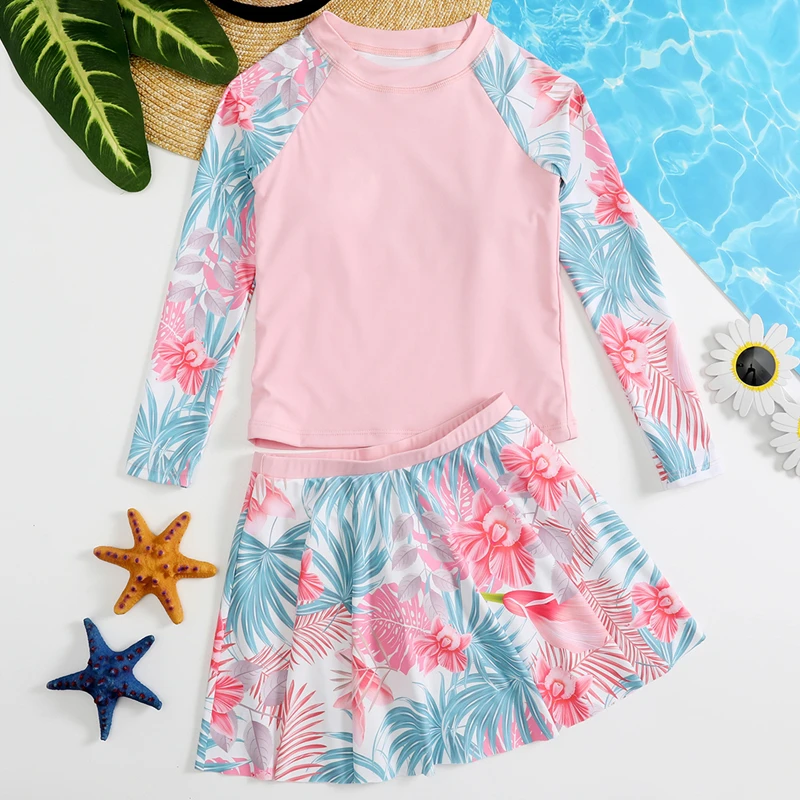 

Baby Girl Split Swimsuit Spring Summer Flower Print T-shirt Skirt Suit for Babies Fashion Kids Clothes Girls Swimwear 1-12 Years