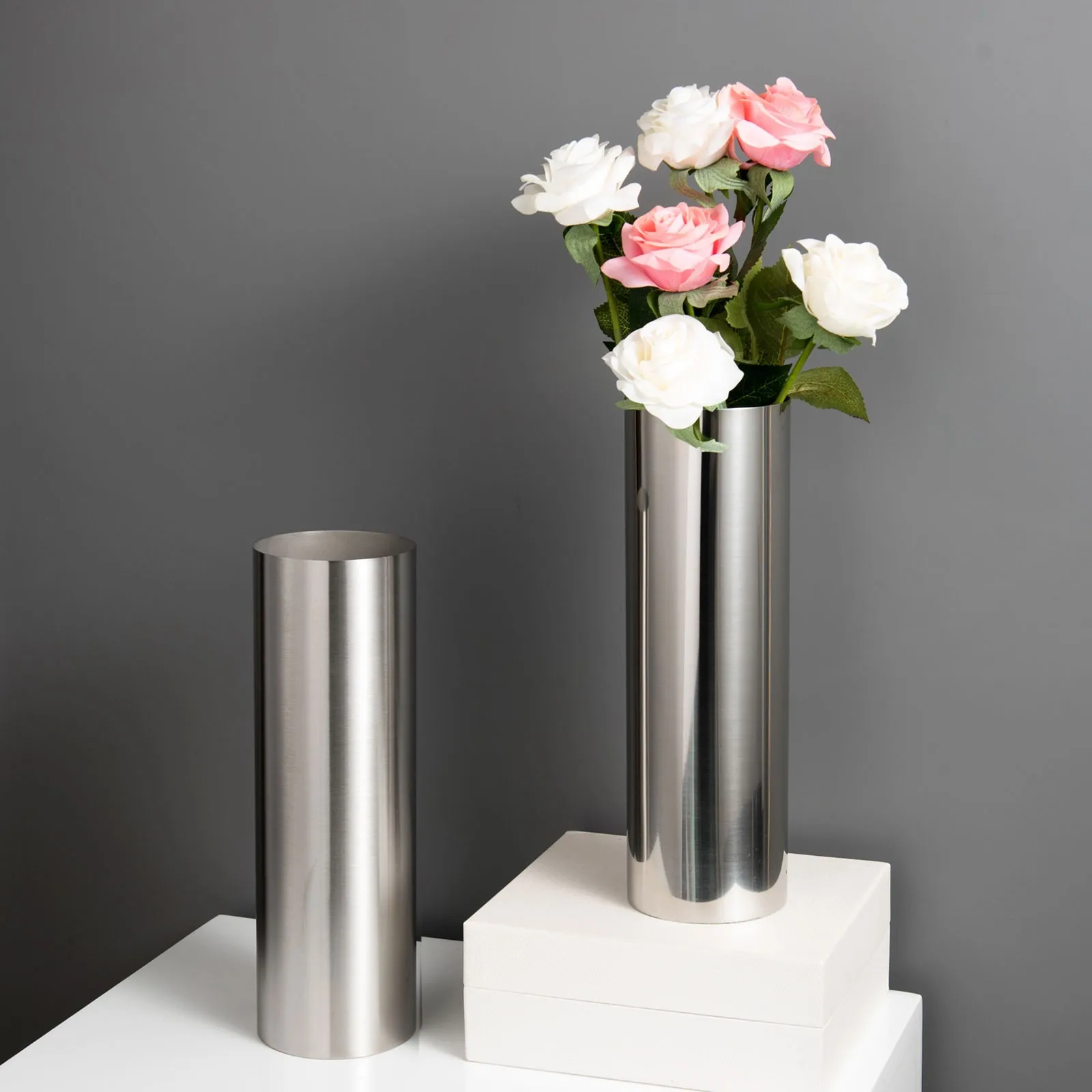 9x28Hcm SUS304 Stainless Steel Vase Decorative Centerpiece For Home or Wedding (Silver) 5