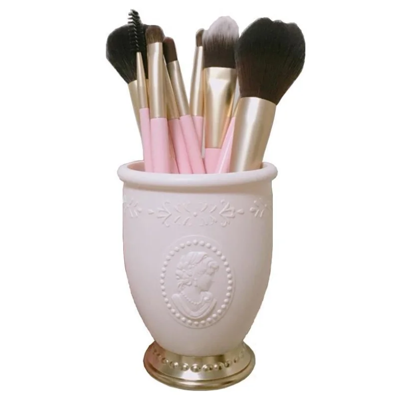 

White Embossed Makeup Brush Storage Box Nordic Makeup Brush Bucket Brush Tube Household Desktop Debris Storage Tube Gift
