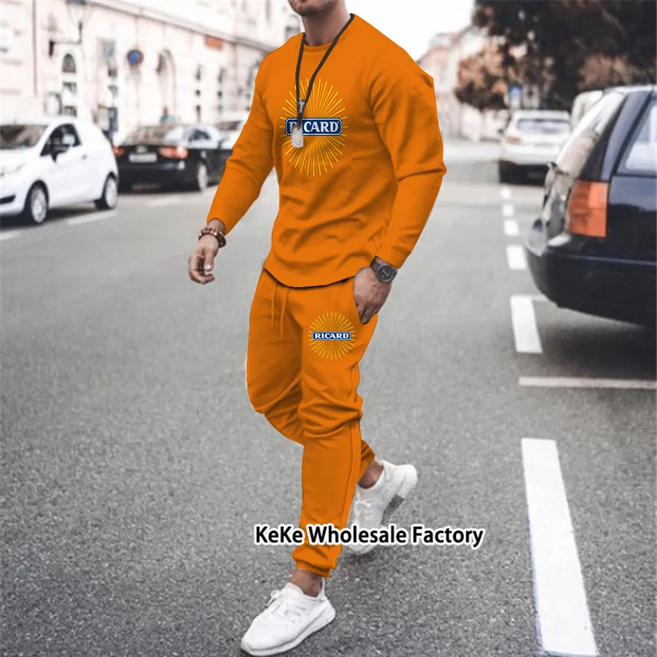 Man Tracksuit Solid Color France Ricard 3D Printed Long Sleeves Tshirt 2-piece Set Jogging Suit Designer Male Outfits Sportwear