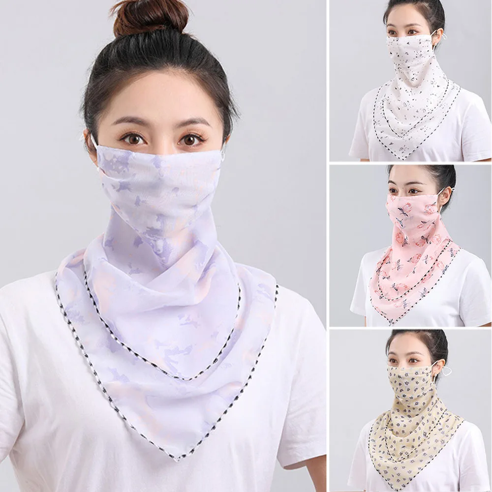 UV Protection Mask Flower Pattern Ear Hanging Sunscreen Mask UV Protection Neck Wrap Cover Bandana Scarf Women Sun Blocking Mask 2