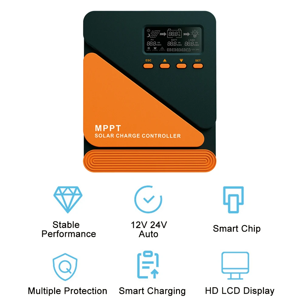 새로운 업그레이드 MPPT 10A 20A 30A 40A 50A 60A 태양열 충전 컨트롤러 12V 24V 자동 PV 레귤레이터 100VDC 납 Aacid 리튬 배터리 용