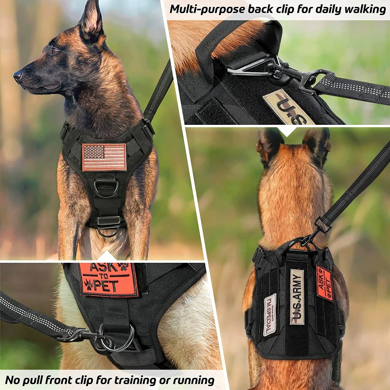 Tactical Dog Harness And Leash Set Military Training MOLLE K9 German Shepherd Pet Large Dogs Metal Buckle