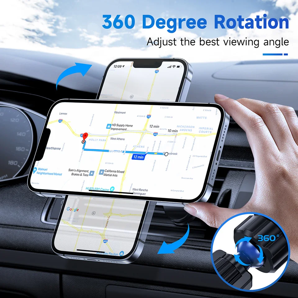 Support Téléphone Voiture Magnétique 360° Rotatif - Compatible MagSafe, IPhone 13-16, Android, Fixation Tableau De Bord