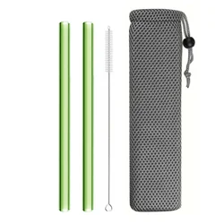 Durable Reusable Glass Drinking Straws for Beverages and Cocktails (Green)