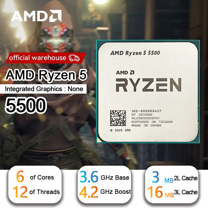 AMD Ryzen 5 5500 R5 5500 3.6 GHz 6-Core 12-Thread CPU 7NM L3=16M 100-000000457 Socket AM4 New without cooler cpu processor