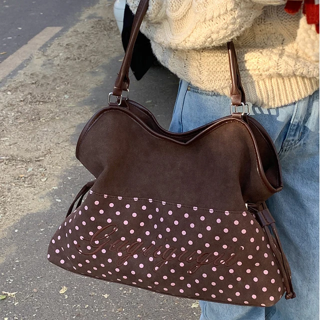 Sac à bandoulière de marque Y2k pour femmes, sac à main à pois doux, coréen décontracté polyvalent imprimé léopard marron givré, fourre-tout 1