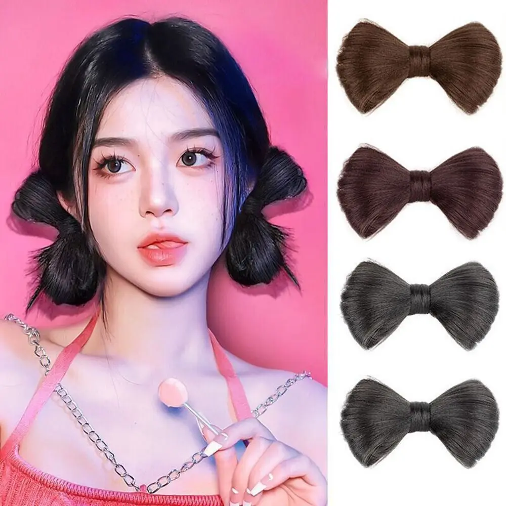 2PCS Cute Fake Hair Bow Buns Hair Clip for Women Girls Brown Black Chignon Hairpins Wig Hair Bun Hairstyle Tools Accessories men daily cosy sweaters black camel green blue knitted tops fake 2pcs pullovers comfy knitwear man ootd outfit knitong wear 2023