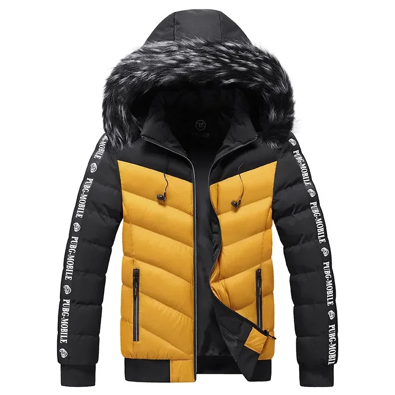 Winter Youth Park Casual Warmth Thickened Waterproof Fur Collar Hoodie Slim Contrast Jacket