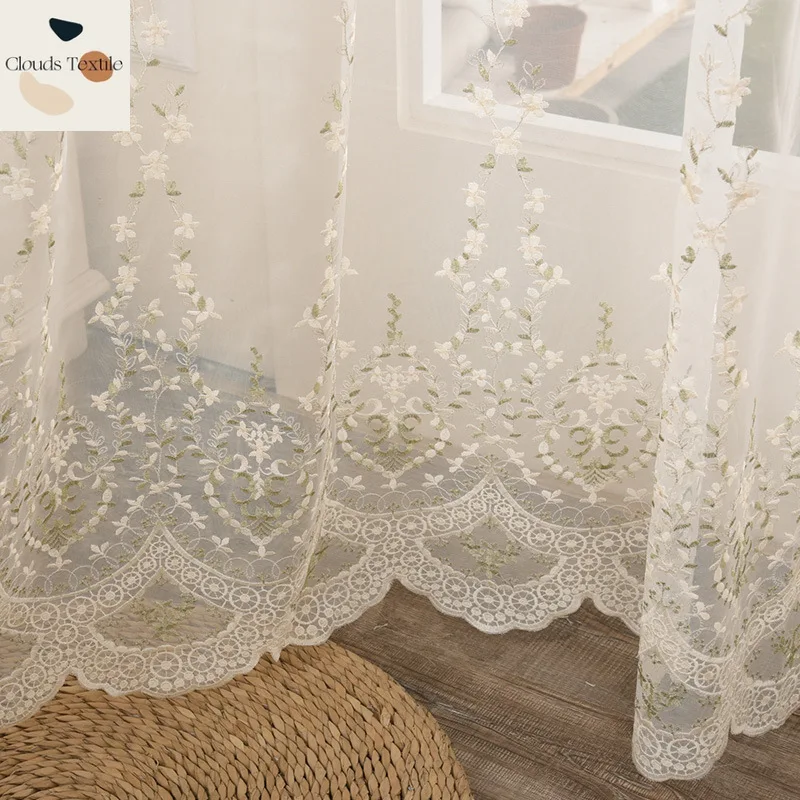 

New Modern Embroidered Window Screen Living Room Bedroom Floating Window Matching White Bottom Screen Simple Window Screen