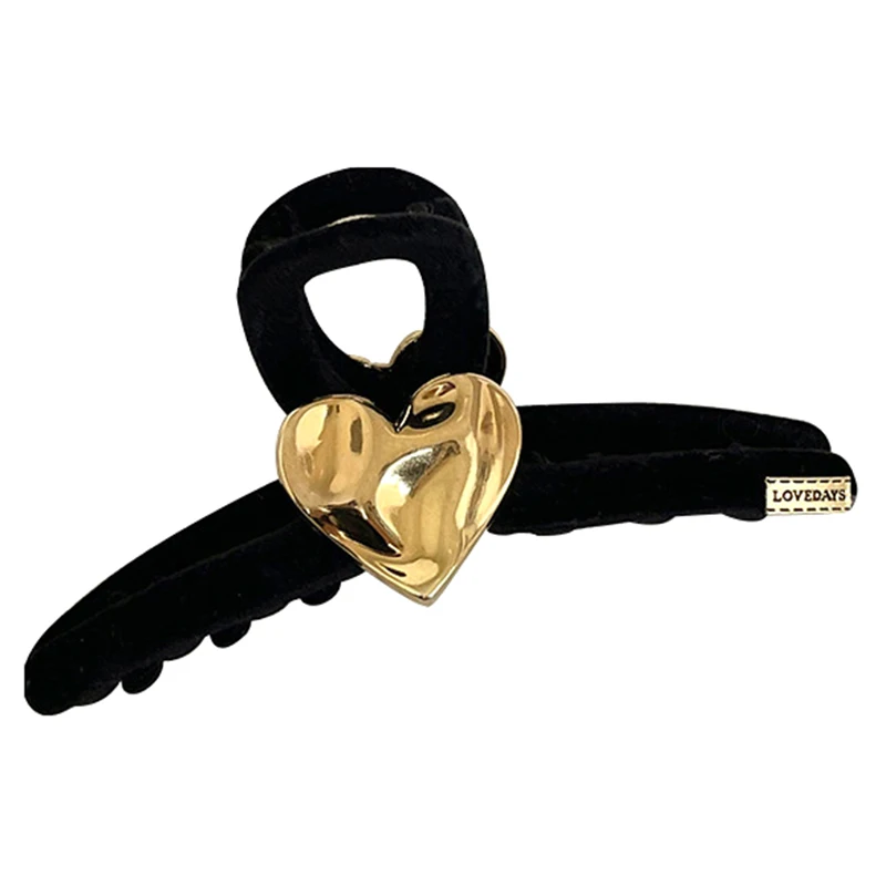 Black Velvet Heart Clip Love Hair Claw Autunno Inverno Trendy Hair Clip Shark Clips Per Le Donne Fashion Simple Hair Accessories