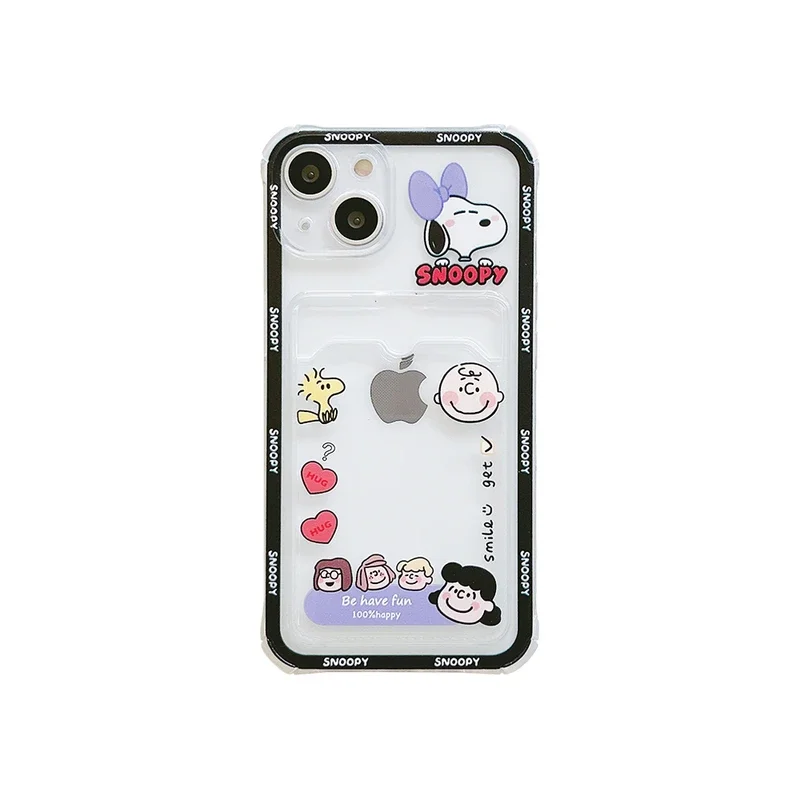 thumbnail image 1 of Bonita funda de teléfono transparente con dibujos animados de Snoopy y Charlie Brown para iPhone 16, 15, 14, 13, 12, 11 Pro Max, funda de billetera de TPU suave con tarjetero, 1 of 5