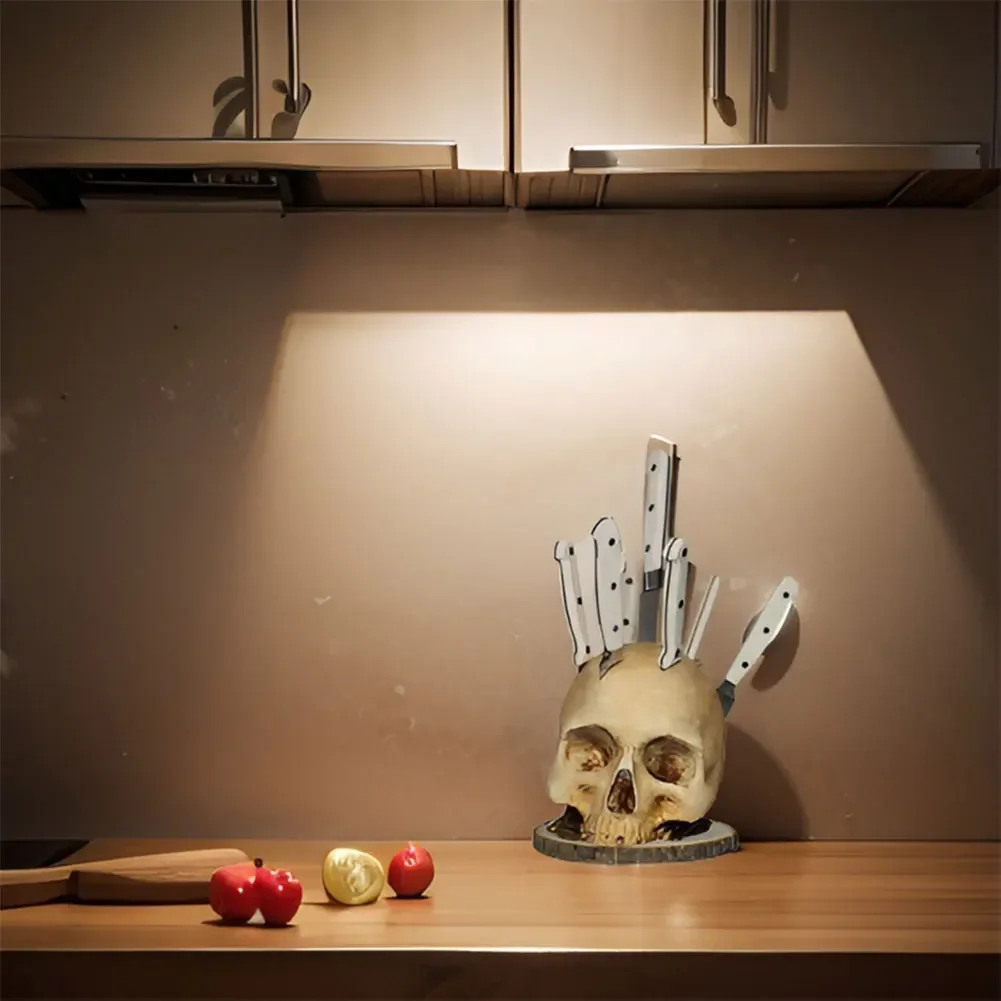 Skull Knife Holder Kitchen Horror Knife Storage Rack Halloween Ornament Gifts Party Tool Kitchen Decoration Storage Accessories