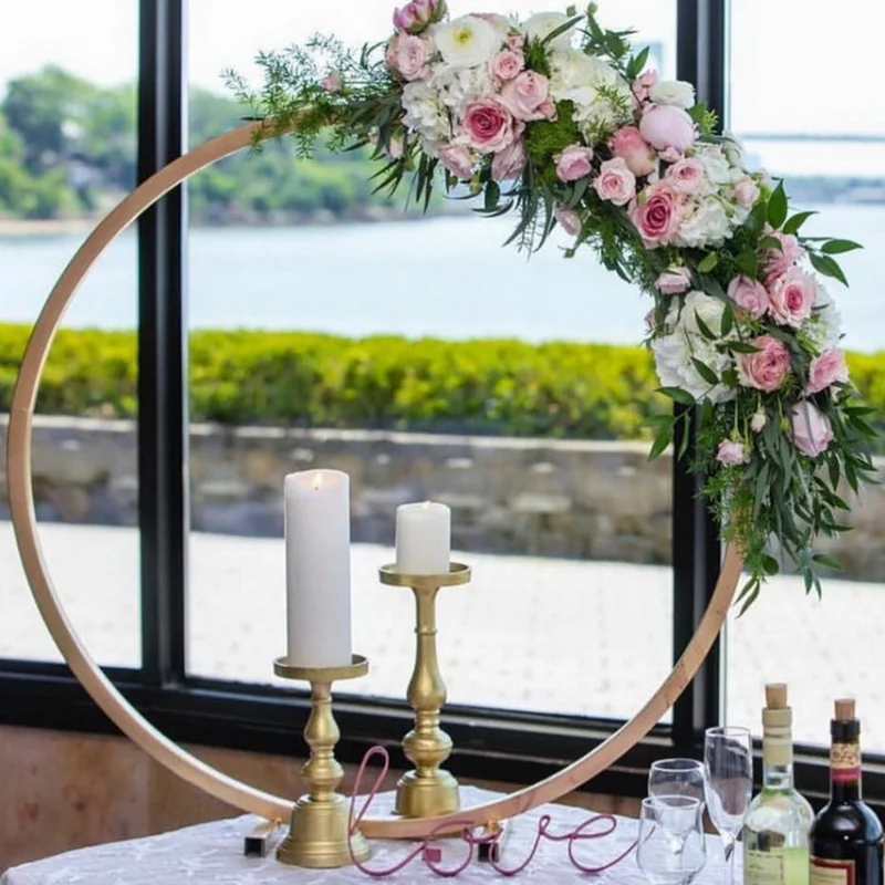 

Table Centerpiece Flower Stand Golden Metal Arch Circle Ring Wedding Party Decoration