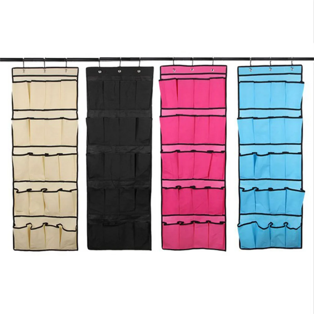 

1Pcs 20 Pocket Hanging Over Door Shoe Wardrobe Organiser Storage Rack Tidy Space Saver Wall-Mounted Storage Bag With Hooks