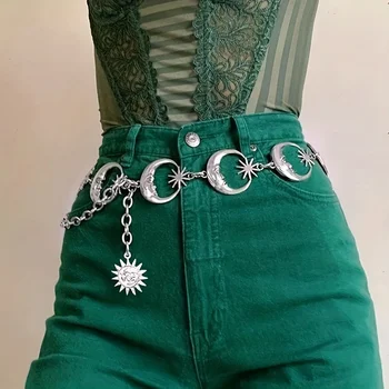 Dresses decorated with versatile belt accessories, sun, moon, and star pendants, body chains, women's moon, new single-layer met