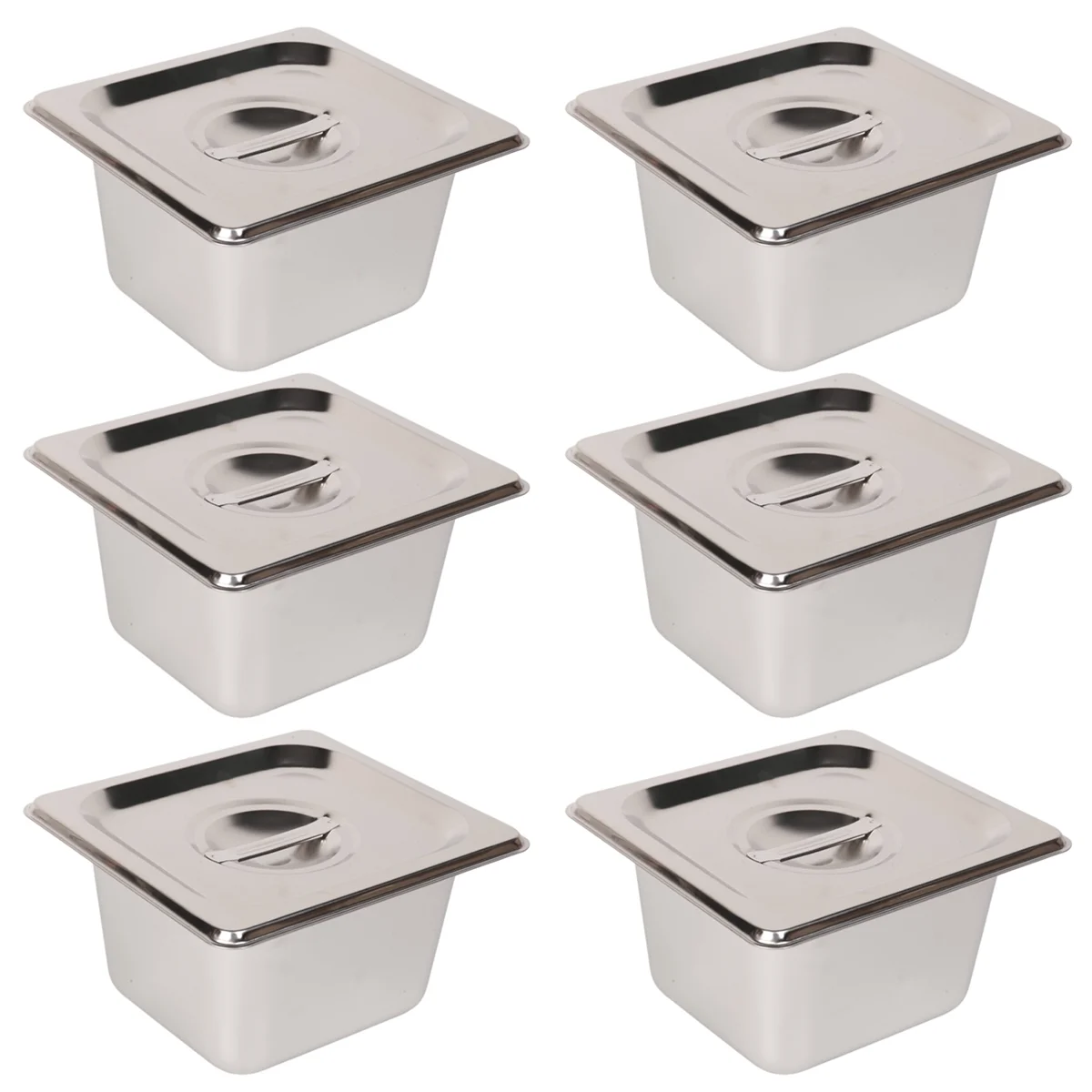 6 Pack Anti-Jam Slotted Hotel Pans with Lids, 1/6 Size 4 Inch Deep, Commercial 18/8 Stainless Steel Steam Table Food Pan 2