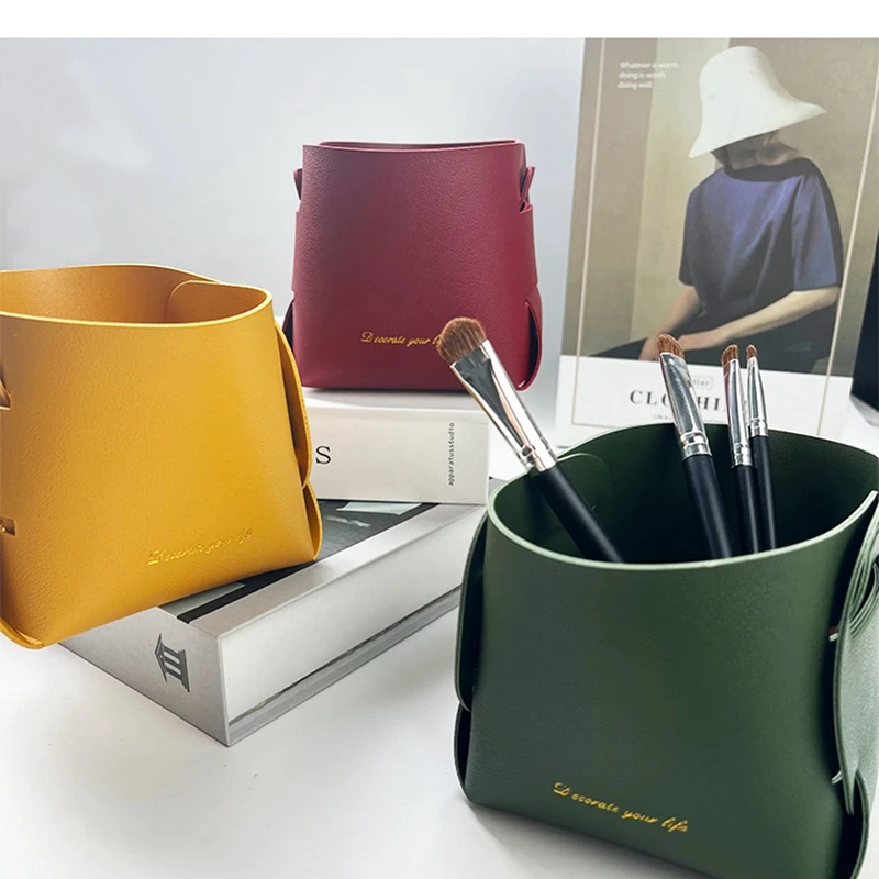 Folding Desktop Leather Storage Box Nordic PU Storage Tray Porch Key Control Sundry Basket Pen Holder Makeup Organizer