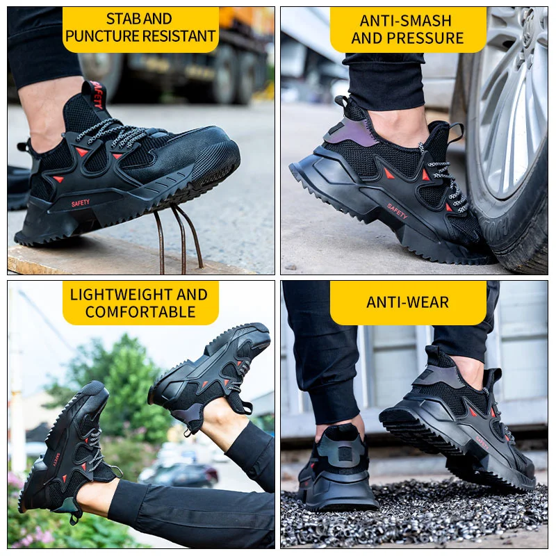 Men's safety work shoes, steel head structure sports shoes, breathable, lightweight and indestructible