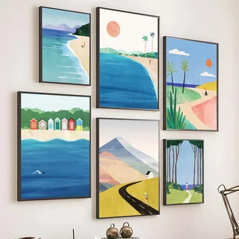 Estate Surf Beach Girl Paesaggio tropicale Poster Pittura su tela costiera Immagini di arte della parete alla moda per la decorazione della casa del soggiorno