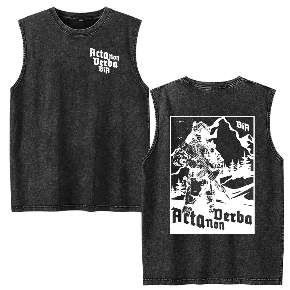 Justicia Brothers in Arms Vintage Acid Washed Tanktops T-Shirts Herren Damen Kleidung Lässige Oversize Ärmellose Westen T-Shirts – Detail 3