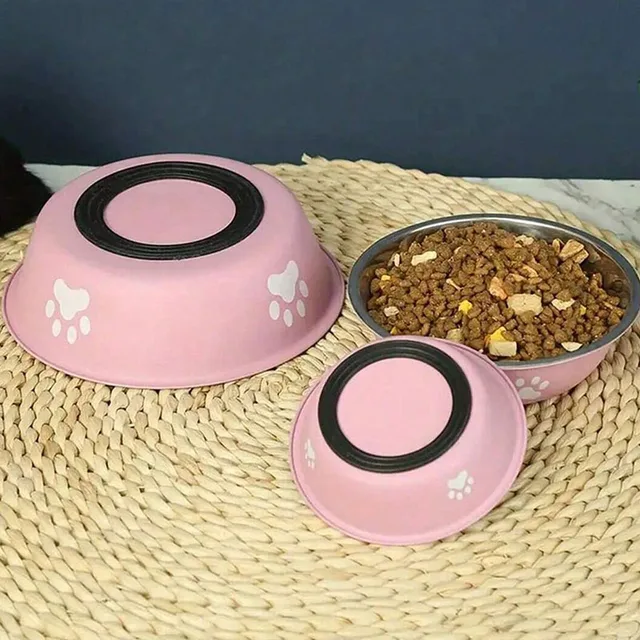 Cat bowl stainless steel dog basin new printed pet supplies dog bowl silicone bottom non-slip pet drinking water feeding bowl 2