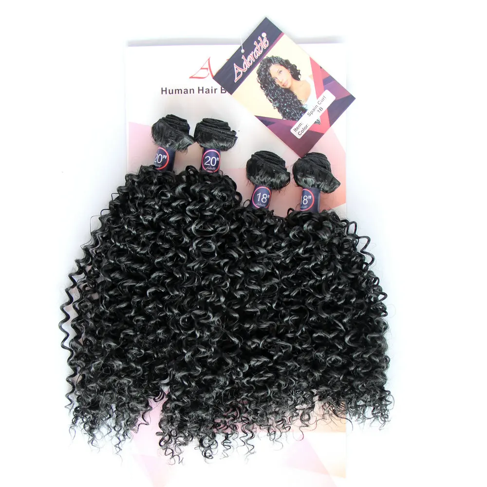 Adorable Synthetic Hair Bundle Spain Curl 4pcs 18"20 Water Wave Hair Extensions For Black Woman,Small Kinky Curly